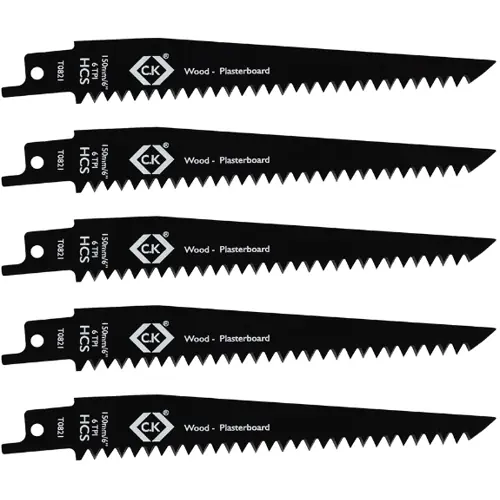 Säbelsägeblätter, 6 Zähne/Zoll, 5 Stück, KL 150 mm, L 150 mm, Holz, Metall, Kunststoff, T0821 Markenware